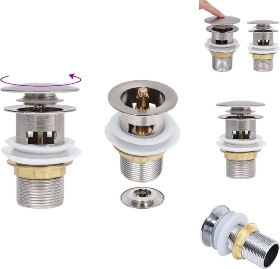 VidaXL Afvoer Overloop 1¼ Schroefverbinding Zink en Messing Pop-up-plug Zilver 6.4x6.4x9.1cm Keukenkraan