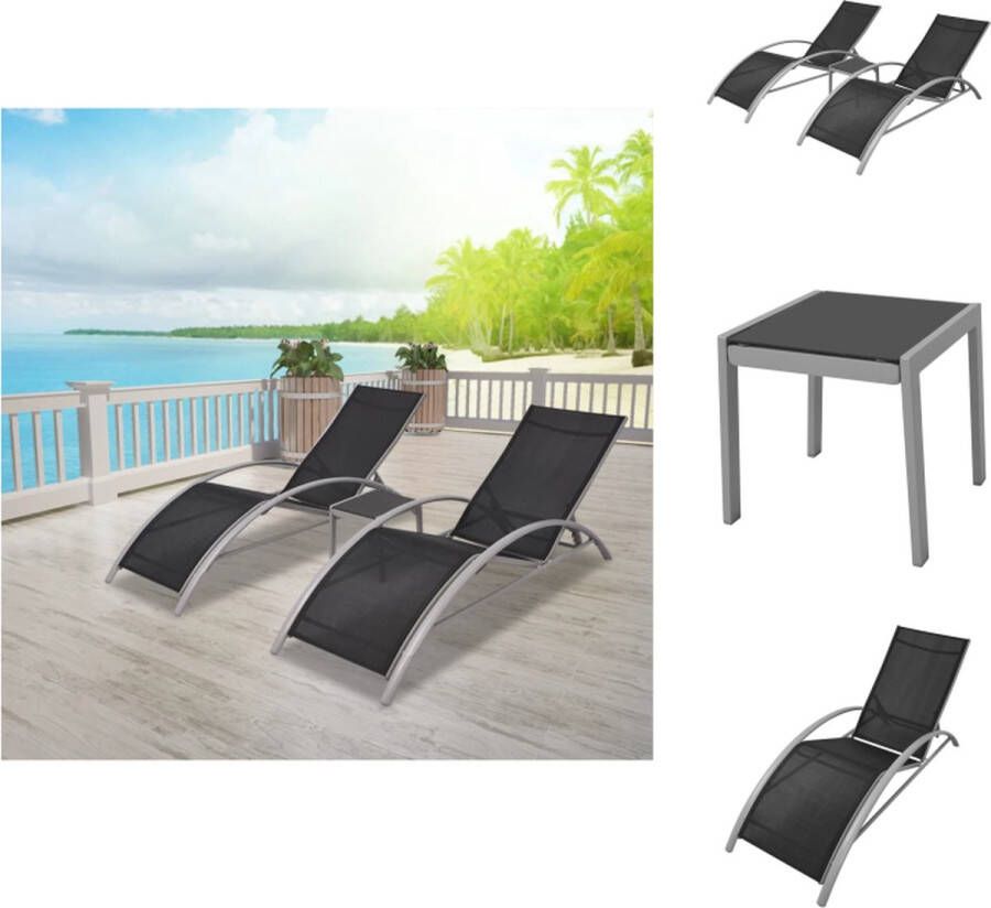 VidaXL Aluminium Tuinstoelenset Strandstoelen en Tafel 156 x 60 x 89 cm Verstelbare Rugleuning Zwart Zilvergrijs Ligbed