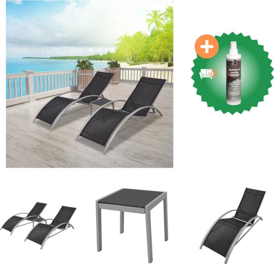 VidaXL Aluminium Tuinstoelenset Strandstoelen en Tafel 156 x 60 x 89 cm Verstelbare Rugleuning Zwart Zilvergrijs Ligbed Inclusief Reiniger
