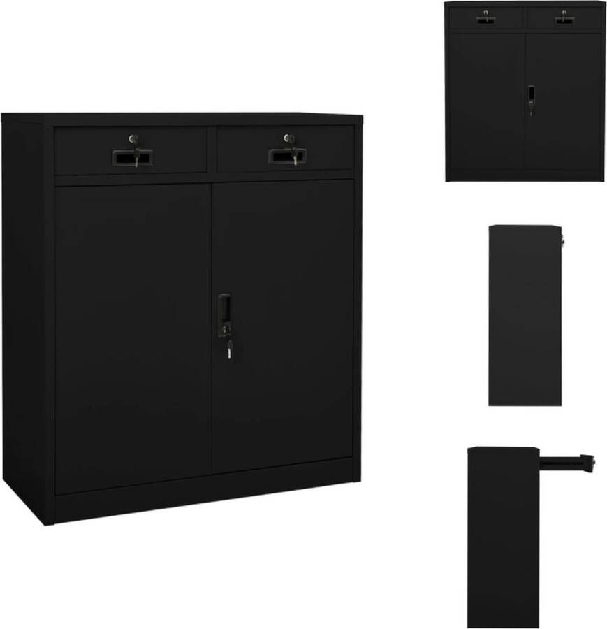 VidaXL Archiefkast Staal 90x40x102 cm Verstelbare schappen 2 lades Zwart Kast