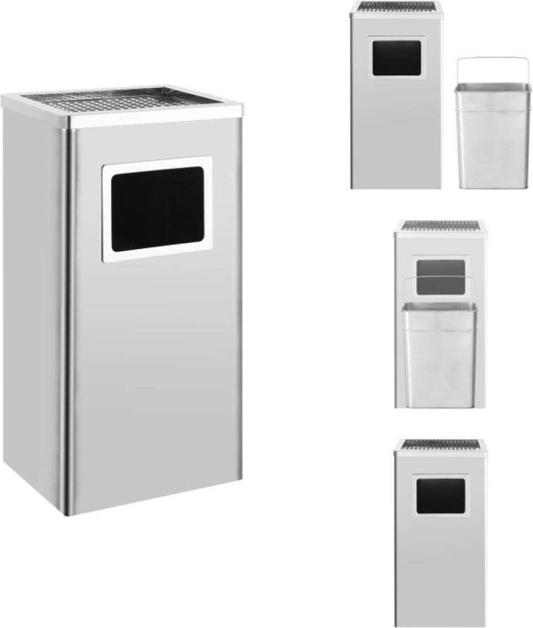 VidaXL Asbak prullenbak 30 x 24 x 61 cm roestvrij staal 45 L Prullenbak