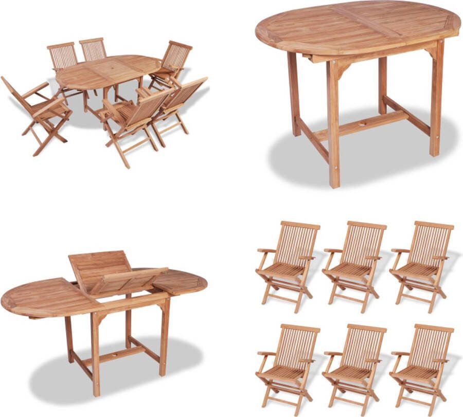 VidaXL -B-goederen-7-delige-Tuinset-massief-teakhout Tuintafel En -stoel Tuintafels En -stoelen Tuintafel Set Tuintafel Sets