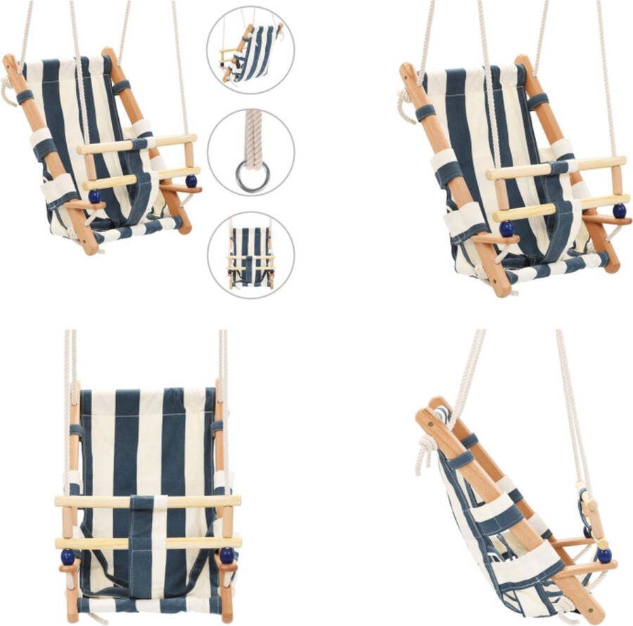 VidaXL Babyschommel met veiligheidsgordel katoen hout blauw Schommel Schommels Baby Schommel Baby Schommels