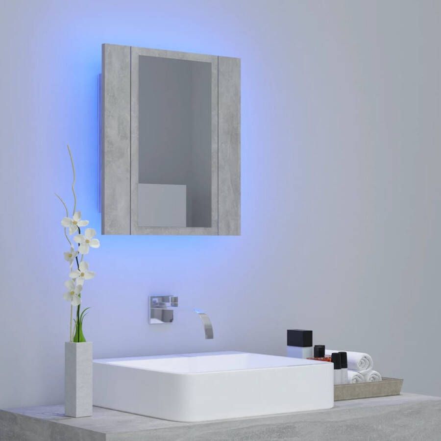 VidaXL Badkamerkast met spiegel en LED 40x12x45 cm acryl betongrijs