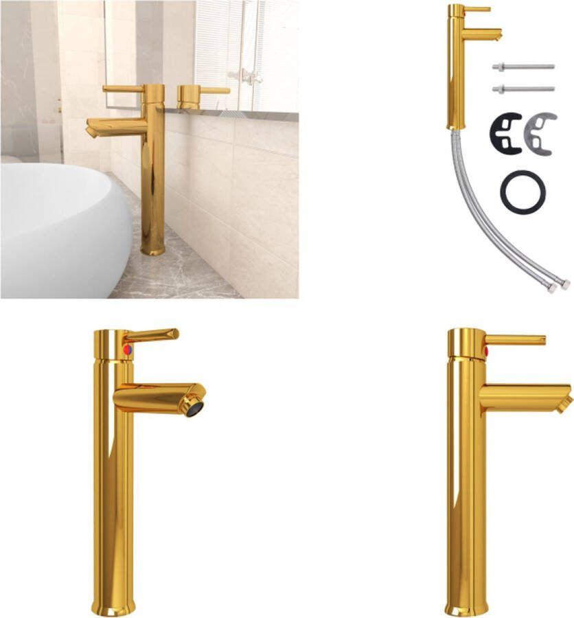 VidaXL Badkamermengkraan 12x30 cm goudkleurig Badkamer Mengkraan Badkamer Mengkranen Badkraan Badkranen