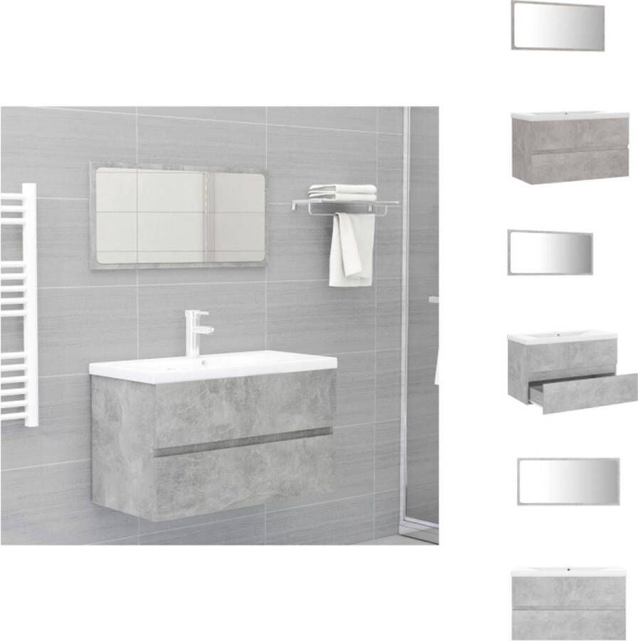 VidaXL Badkamermeubelset Betongrijs 80 x 38.5 x 45 cm Keramieken wastafel 81 x 39.5 x 18.5 cm Met spiegel Badkamerkast