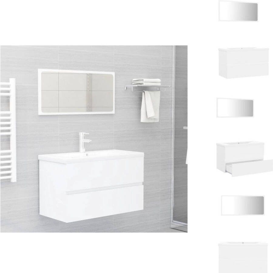 VidaXL Badkamermeubelset Wastafelkast Inbouwwastafel Spiegel Wit 80x38.5x45cm Keramiek Montage vereist Badkamerkast