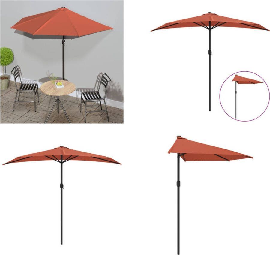 VidaXL Balkonparasol half met aluminium paal 270x144x222 cm terracotta Balkonparasol Balkonparasols Buitenparasol Buitenparasols