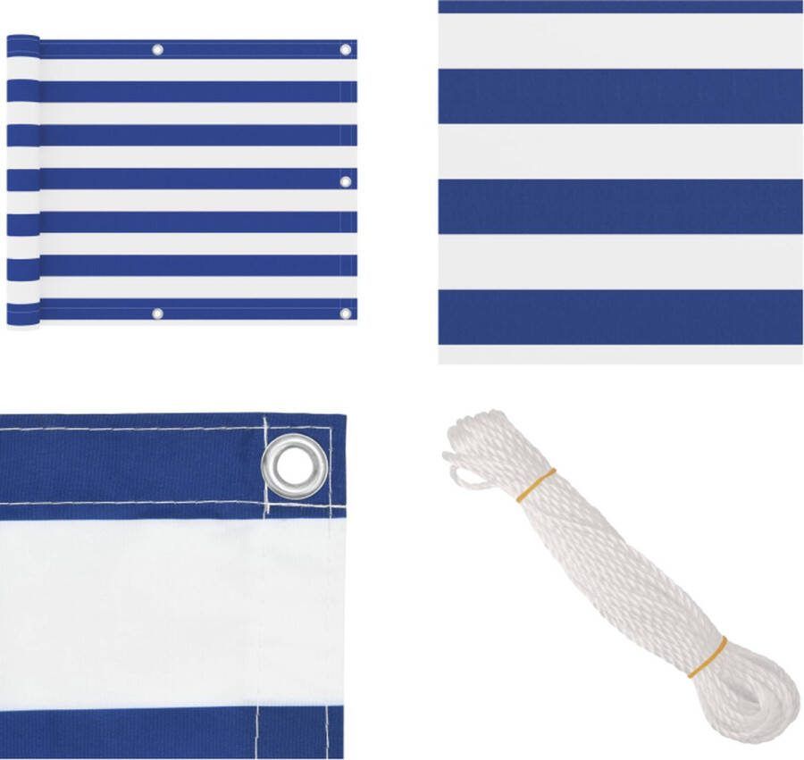 VidaXL Balkonscherm 75x300 cm oxford stof wit en blauw Balkonscherm Balkonschermen Scherm Schermen
