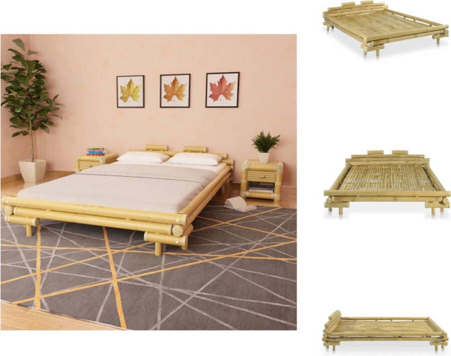 VidaXL Bamboe Bed 221 x 161 x 58 cm Natuurlijk rattan Incl lattenbodem Geschikt voor matras 200 x 140 cm Eenvoudig te monteren Bed