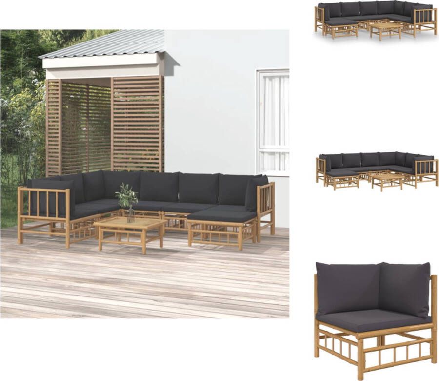 VidaXL Bamboe Loungeset Modulair Comfortabel zitten Praktische tafel Duurzaam materiaal Levering bevat 3 middenbanken 3 hoekbanken 1 voetenbank 1 tafel en 16 kussens (7 zitkussens en 9 rugkussens) Tuinset