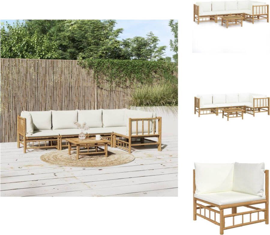VidaXL Bamboe Loungeset Modulair ontwerp 2x middenbank 3x hoekbank 1x tafel Zitkussens en rugkussens inbegrepen Tuinset