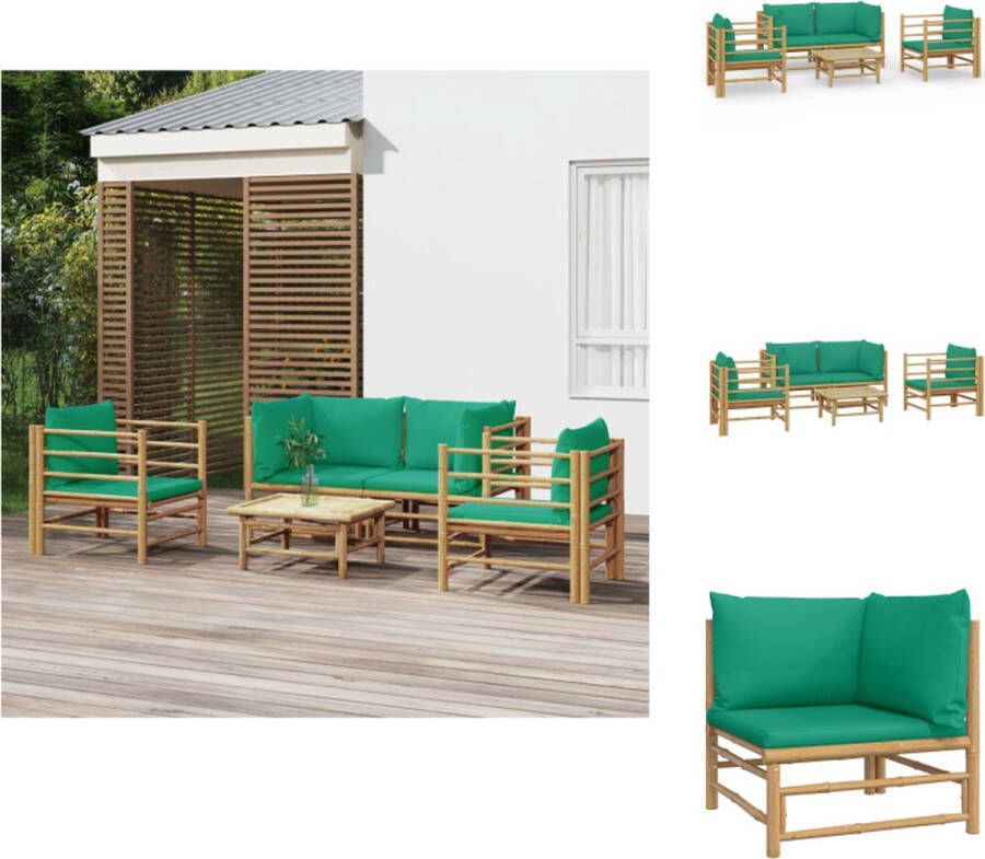 VidaXL Bamboe Tuinset Hoekbank 2x Stoel Tafel Groen Kussen Duurzaam Comfortabel Modulair ontwerp 100% Polyester Tuinset