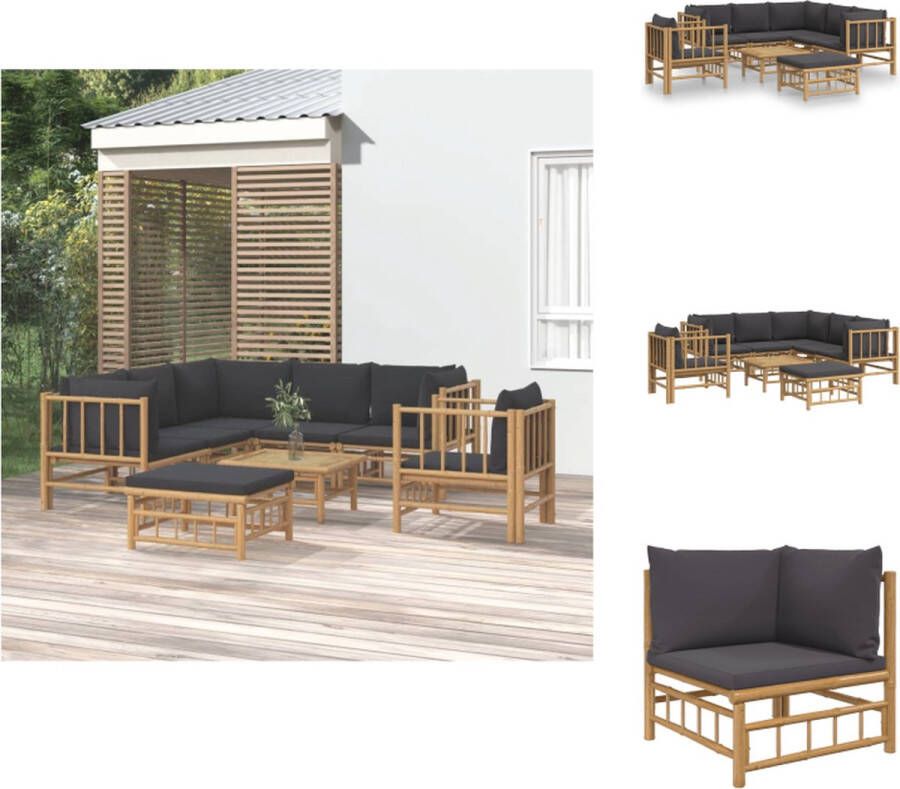 VidaXL Bamboe Tuinset Lounge 55 x 65 x 30 cm Duurzaam Comfortabele Zit Praktische Tafel Modulair Ontwerp Inclusief Kussens 7 x Zitkussen 9 x Rugkussen Tuinset