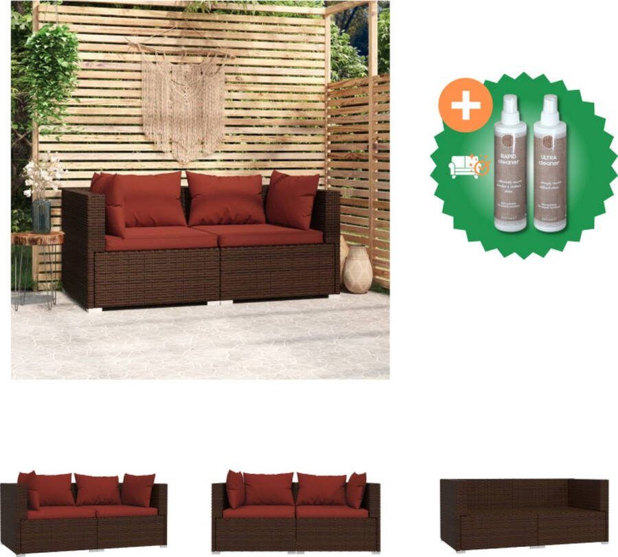 VidaXL Hoekbank Tuinset Bruin PE-rattan 140 x 70 x 60.5 cm Waterdicht Comfortabele kussens Montage vereist 2x Hoekbank 2x Zitkussen 2x Groot rugkussen 2x Klein rugkussen Tuinset Inclusief Onderhoudsset