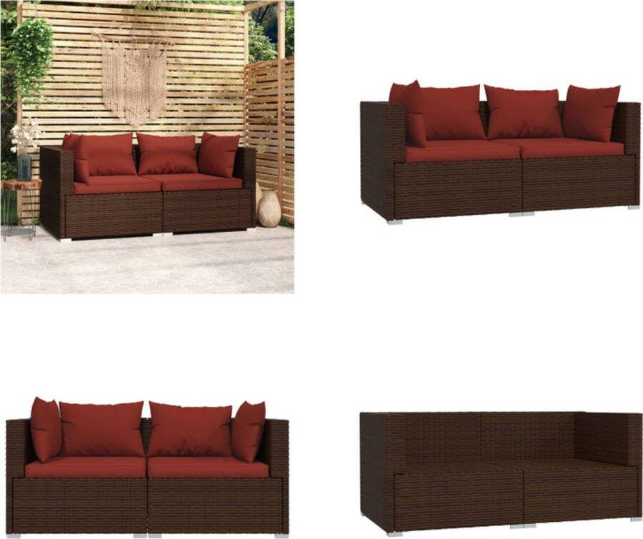 VidaXL Bank 2-zits met kussens poly rattan bruin Tweezitsbank Tweezitsbanken Hoekbank Tuinbank