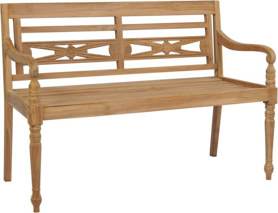 VidaXL -Bank-Batavia-met-grijs-geruit-kussen-120-cm-massief-teakhout