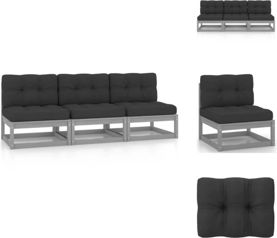 VidaXL Bank Garden 3-seaters 70x70x67 cm Grey Solid Pine Wood Includes Cushions Loungebank
