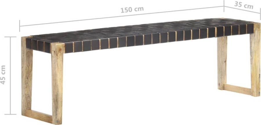 VidaXL -Bankje-150-cm-echt-leer-en-massief-mangohout-zwart