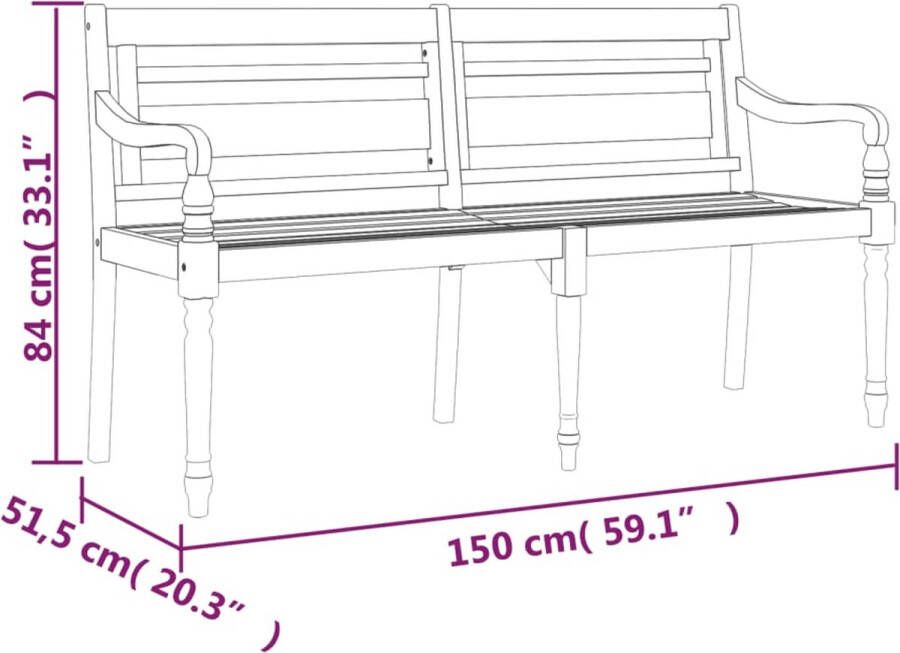 VidaXL -Bankje-Batavia-met-blauw-kussen-150-cm-massief-teakhout