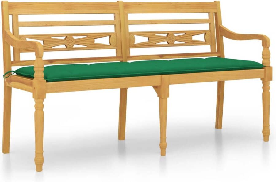 VidaXL -Bankje-Batavia-met-groen-kussen-150-cm-massief-teakhout