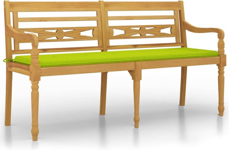 VidaXL -Bankje-Batavia-met-heldergroen-kussen-150-cm-massief-teakhout