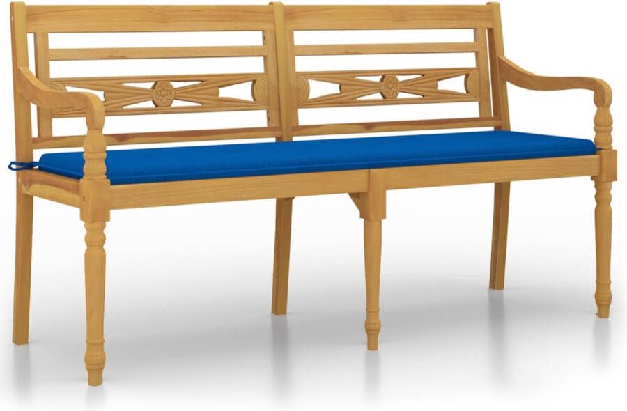 VidaXL -Bankje-Batavia-met-koningsblauw-kussen-150-cm-massief-teakhout