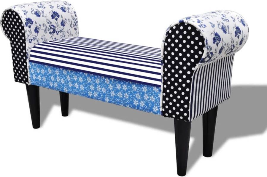 VidaXL -Bankje-patchwork-blauw-en-wit