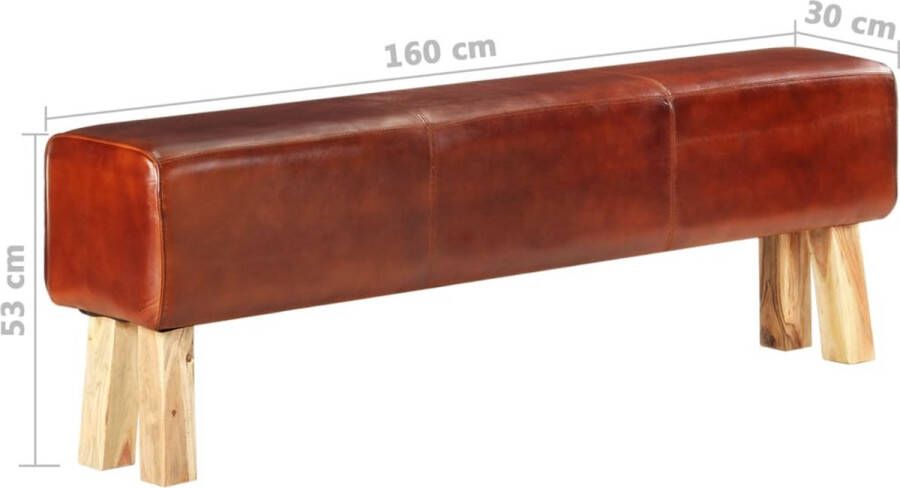 VidaXL -Bankje-turnbok-160-cm-echt-leer-en-massief-acaciahout-bruin