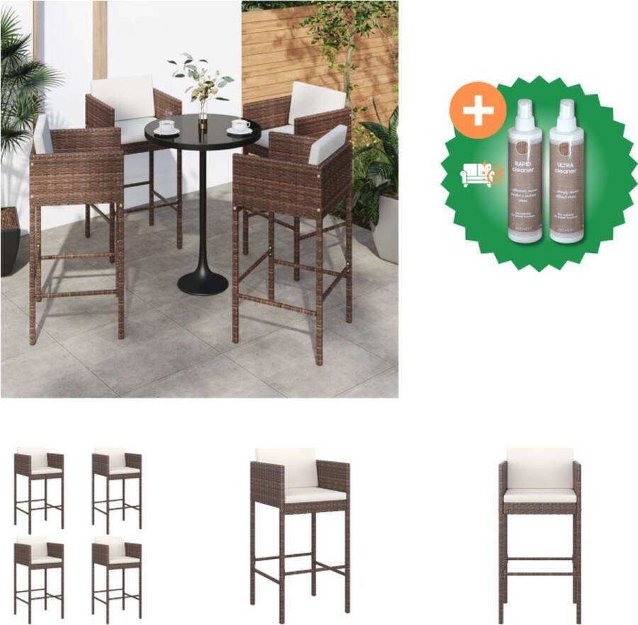 VidaXL Barkruk Poly Rattan 50 x 48 x 100 cm Bruin Inclusief Zitkussen en Rugkussen Tuinstoel Inclusief Onderhoudsset
