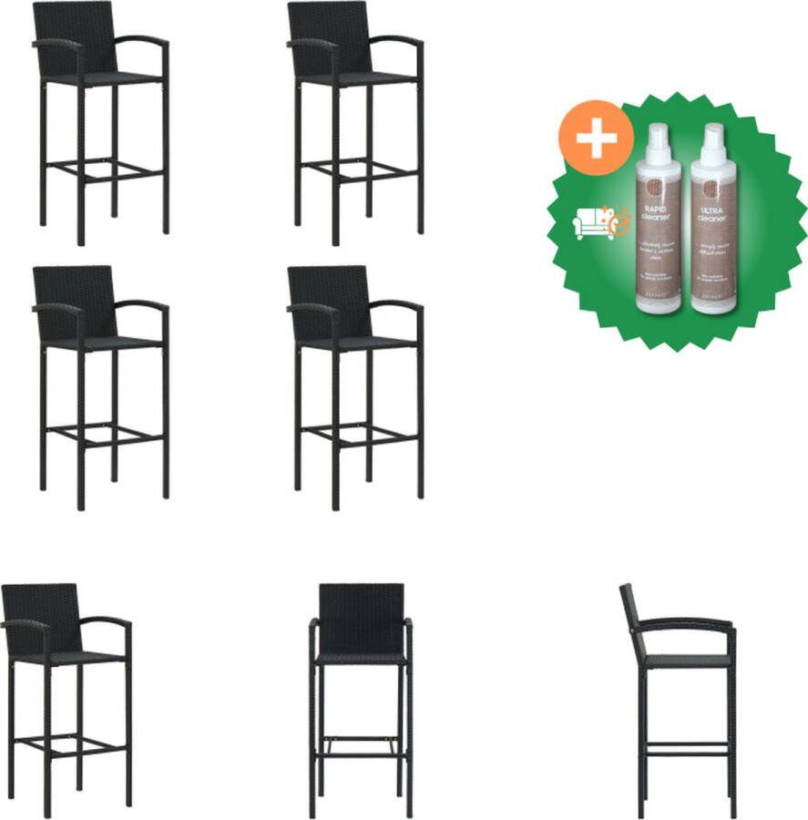 VidaXL Barkruk Set PE rattan en gepoedercoat staal 52x56x118 cm Zwart Tuinstoel Inclusief Onderhoudsset