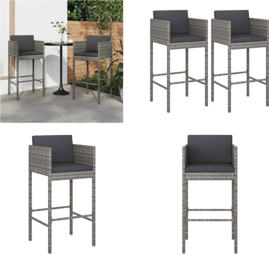 VidaXL Barkrukken 2 st met kussens poly rattan grijs Barkruk Barkrukken Barstoel