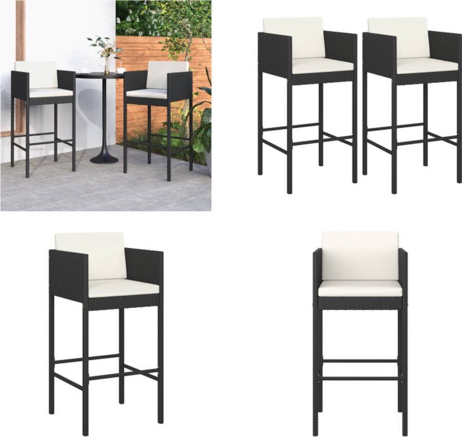 VidaXL Barkrukken 2 st met kussens poly rattan zwart Barkruk Barkrukken Barstoel