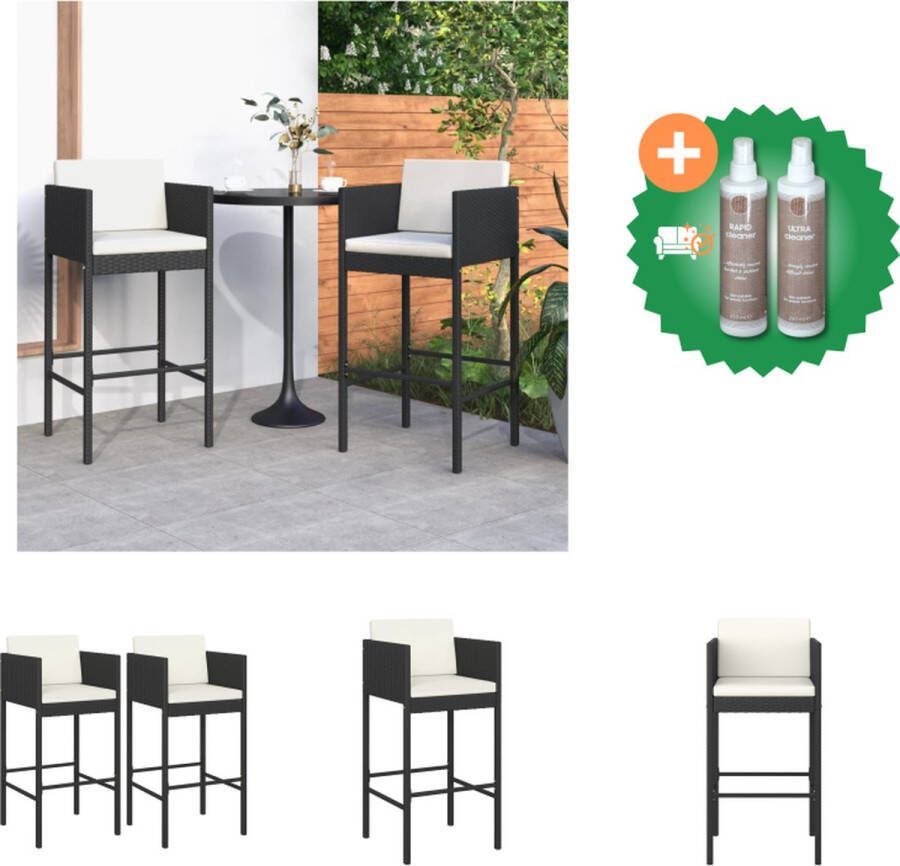 VidaXL Barkrukken 2 st met kussens poly rattan zwart Tuinstoel Inclusief Onderhoudsset
