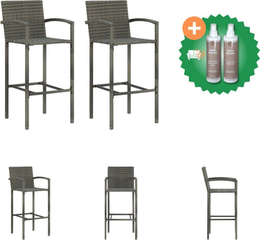 VidaXL Krukkenset Barkruk Grijs 52x56x118cm UV bestendig PE rattan Gepoedercoat stalen frame Tuinstoel Inclusief Onderhoudsset
