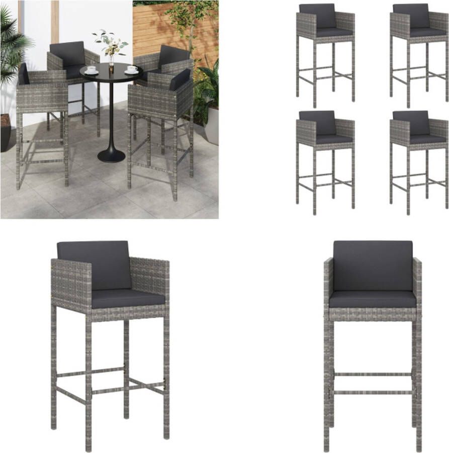VidaXL Barkrukken 4 st met kussens poly rattan grijs Barkruk Barkrukken Barstoel