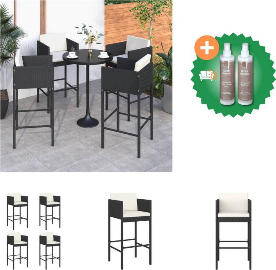 VidaXL Barkrukken 4 st met kussens poly rattan zwart Tuinstoel Inclusief Onderhoudsset