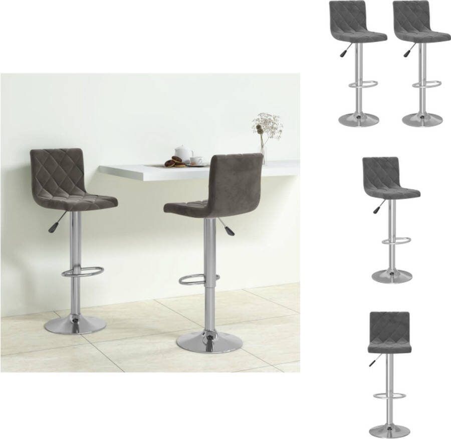 VidaXL Barkrukken Donkergrijs fluweel Verchroomd staal 40 x 43 x (90 111) cm 360 graden draaibaar Gasveermechanisme Inclusief 2 stuks Barkruk