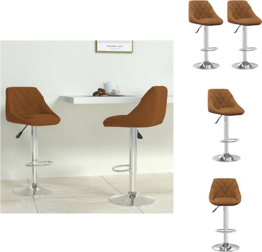 VidaXL Barkrukken Fluweel Bruin 46 x 44 x (82 103) cm Gasveer 360 graden draaibaar Voetensteun Montage vereist Set van 2 Barkruk