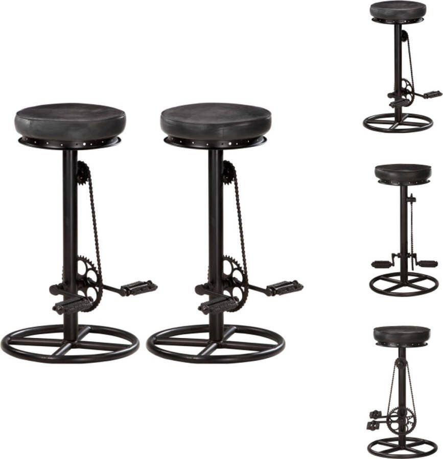 VidaXL Barkrukken Geitenleer 44x44x75 cm Met fietspedalen Zwart (Set van 2) Barkruk