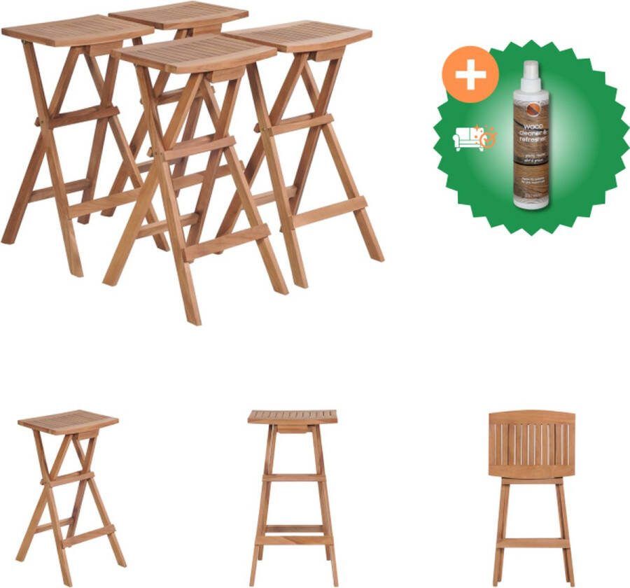 VidaXL Barkrukkenset Teakhout Inklapbaar 40x35x75 cm Set van 4 Bruin Tuinstoel Inclusief Houtreiniger en verfrisser