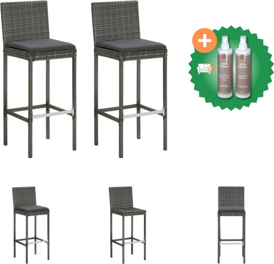 VidaXL Barkrukken Poly Rattan 40 x 44 x 108 cm Grijs Antraciet Weerbestendig Montage vereist 2 stuks Tuinstoel Inclusief Onderhoudsset