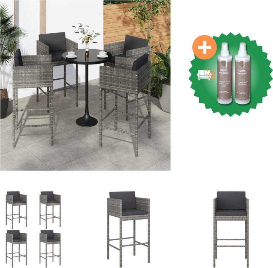 VidaXL Barkrukken poly rattan Grijs 50 x 48 x 100 cm Stabiel en stevig Tuinstoel Inclusief Onderhoudsset