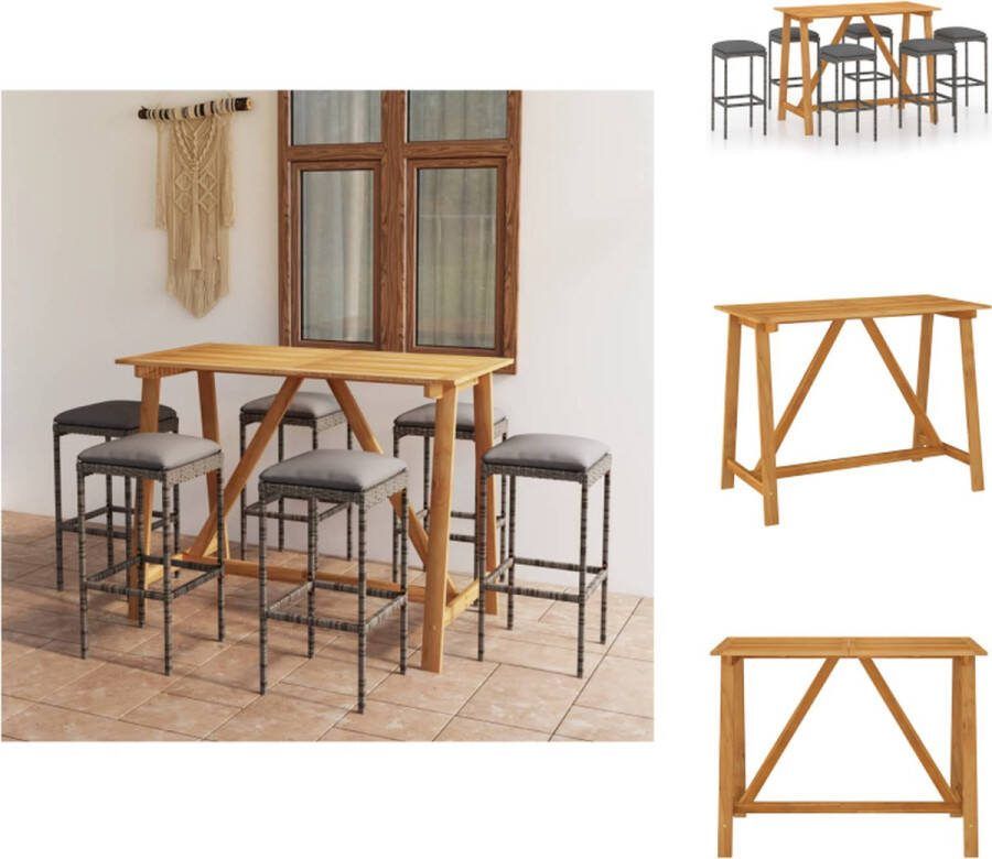 VidaXL Barset Acaciahout 140 x 70 x 104 cm Grijs Antraciet Incl 6 krukken kussens Tuinset