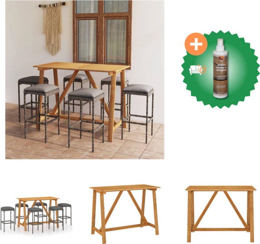 VidaXL Barset Acaciahout 140 x 70 x 104 cm Grijs Antraciet Incl 6 krukken kussens Tuinset Inclusief Houtreiniger en verfrisser