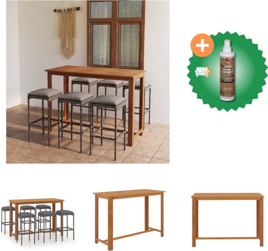 VidaXL Barset Acaciahout Grijs 150x70x105 cm PE-rattan 6 barkrukken Tuinset Inclusief Houtreiniger en verfrisser