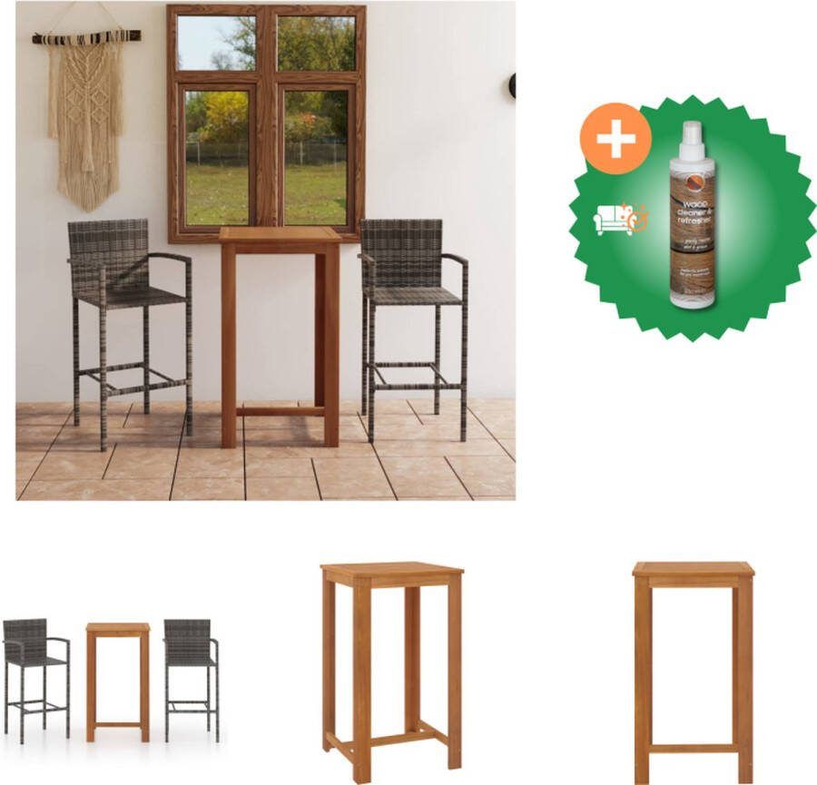 VidaXL Barset Acaciahout Grijs 60 x 60 x 105 cm (L x B x H) 2 Barkrukken Tuinset Inclusief Houtreiniger en verfrisser