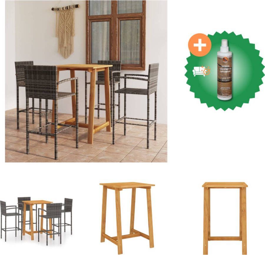 VidaXL Barset Acaciahout Grijs Poly Rattan 70x70x104 cm 4 Barkrukken Tuinset Inclusief Houtreiniger en verfrisser