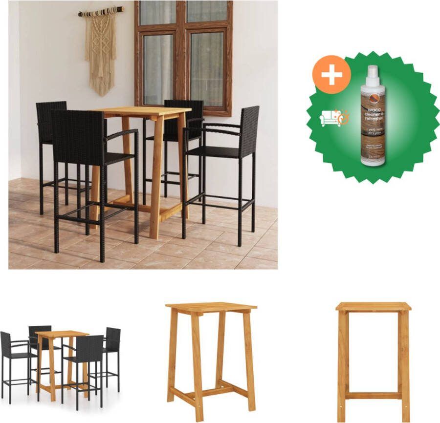 VidaXL Barset Acaciahout PE-rattan Zwart 1 Tafel 4 Barkruk 70x70x104 cm 52x56x118 cm Montage vereist Inclusief levering Tuinset Inclusief Houtreiniger en verfrisser