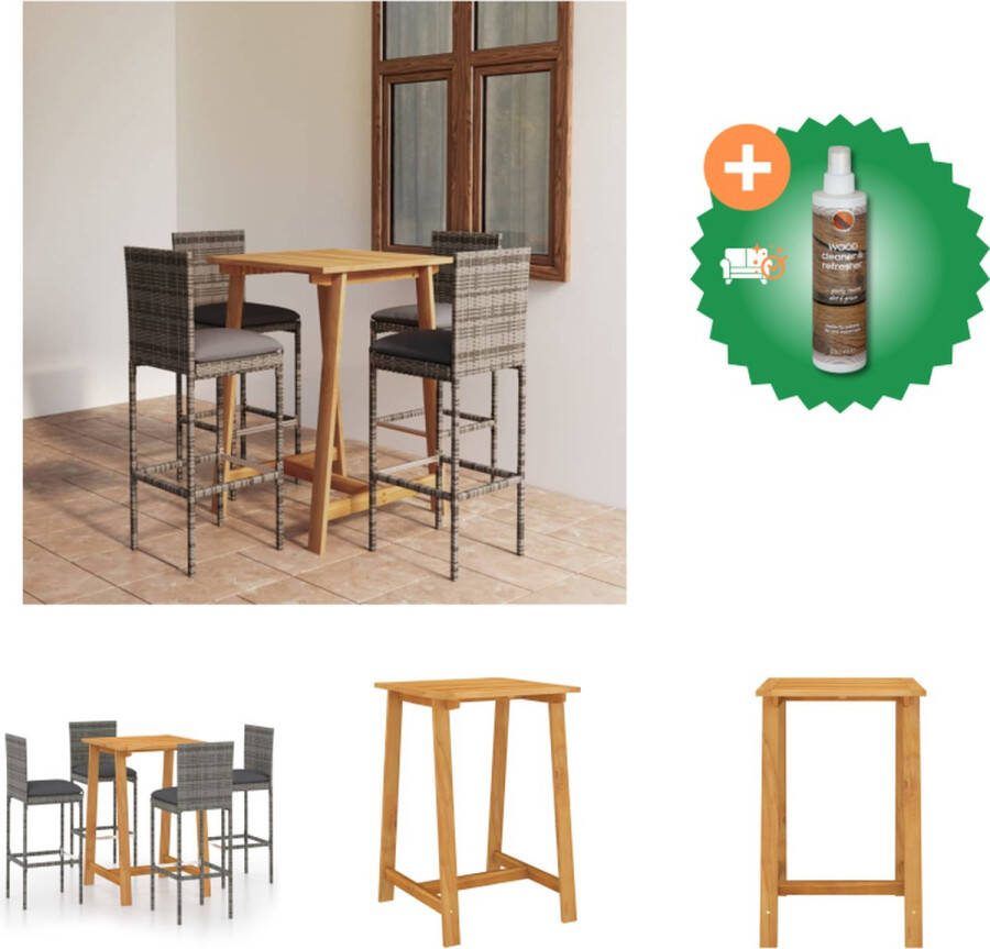 VidaXL Barset Acaciahout Tafel 70x70x104cm Stoel Grijs Zitkussen Antraciet Tuinset Inclusief Houtreiniger en verfrisser